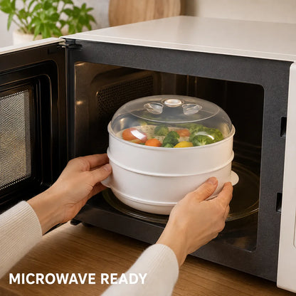 2 Tier Microwave Food Steamer 21cm, Oil-Free Cooking, Food Grade PP, Cooks Two Dishes at Once - Image 8