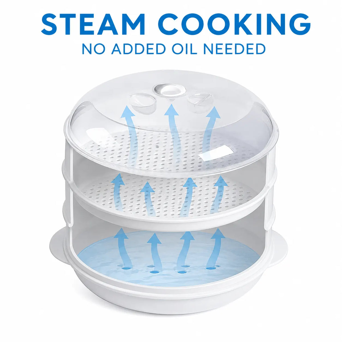 2 Tier Microwave Food Steamer 21cm, Oil-Free Cooking, Food Grade PP, Cooks Two Dishes at Once - Image 9