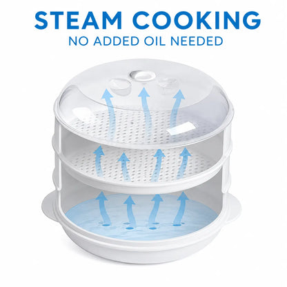 2 Tier Microwave Food Steamer 21cm, Oil-Free Cooking, Food Grade PP, Cooks Two Dishes at Once - Image 9