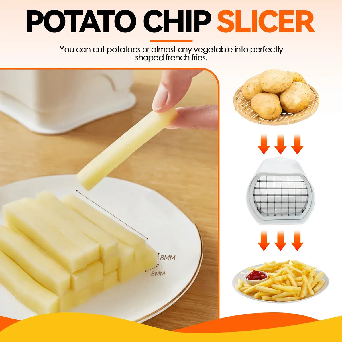Manual Potato Fries Cutter 10x8x18cm Stainless Steel Vegetable Slicer Easy Press Dishwasher Safe Kitchen Chopper - Image 4