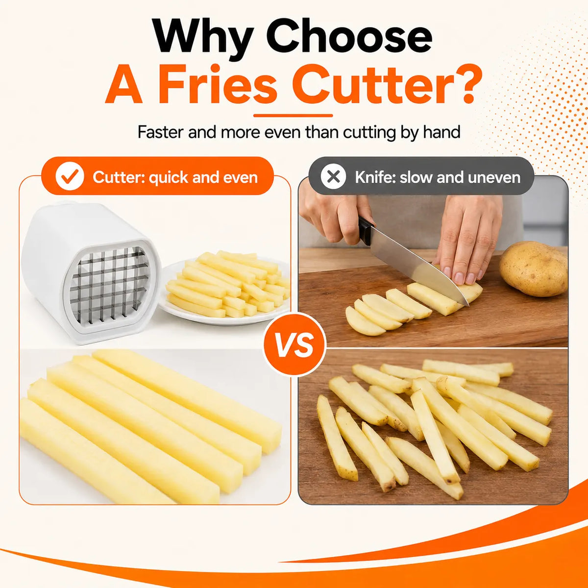 Manual Potato Fries Cutter 10x8x18cm Stainless Steel Vegetable Slicer Easy Press Dishwasher Safe Kitchen Chopper - Image 7