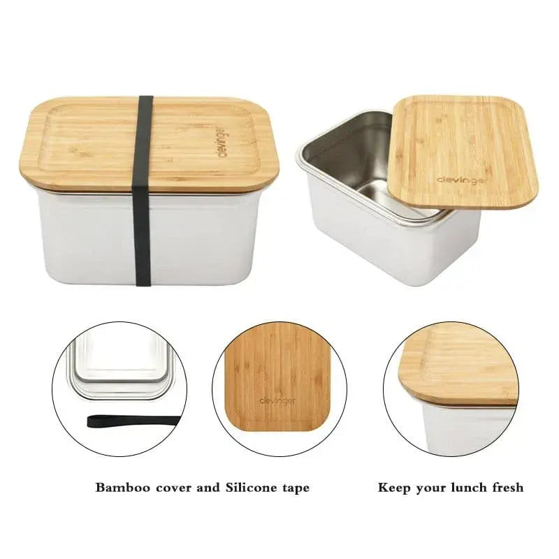 Clevinger Stainless Steel Bamboo Extra Large Lunch Box 2000ml - Image 5