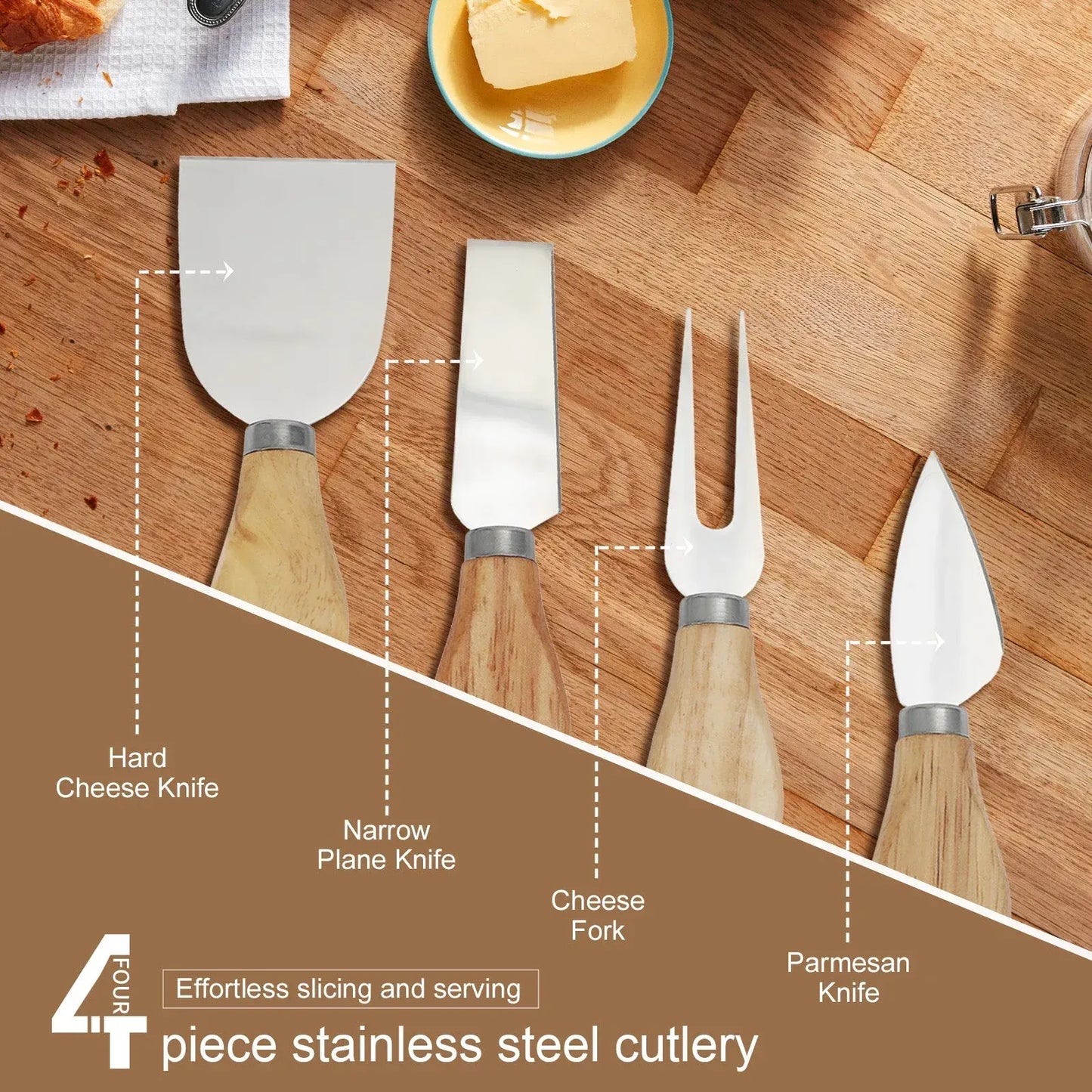 Bamboo Cheese Board and Knife Set - Image 3