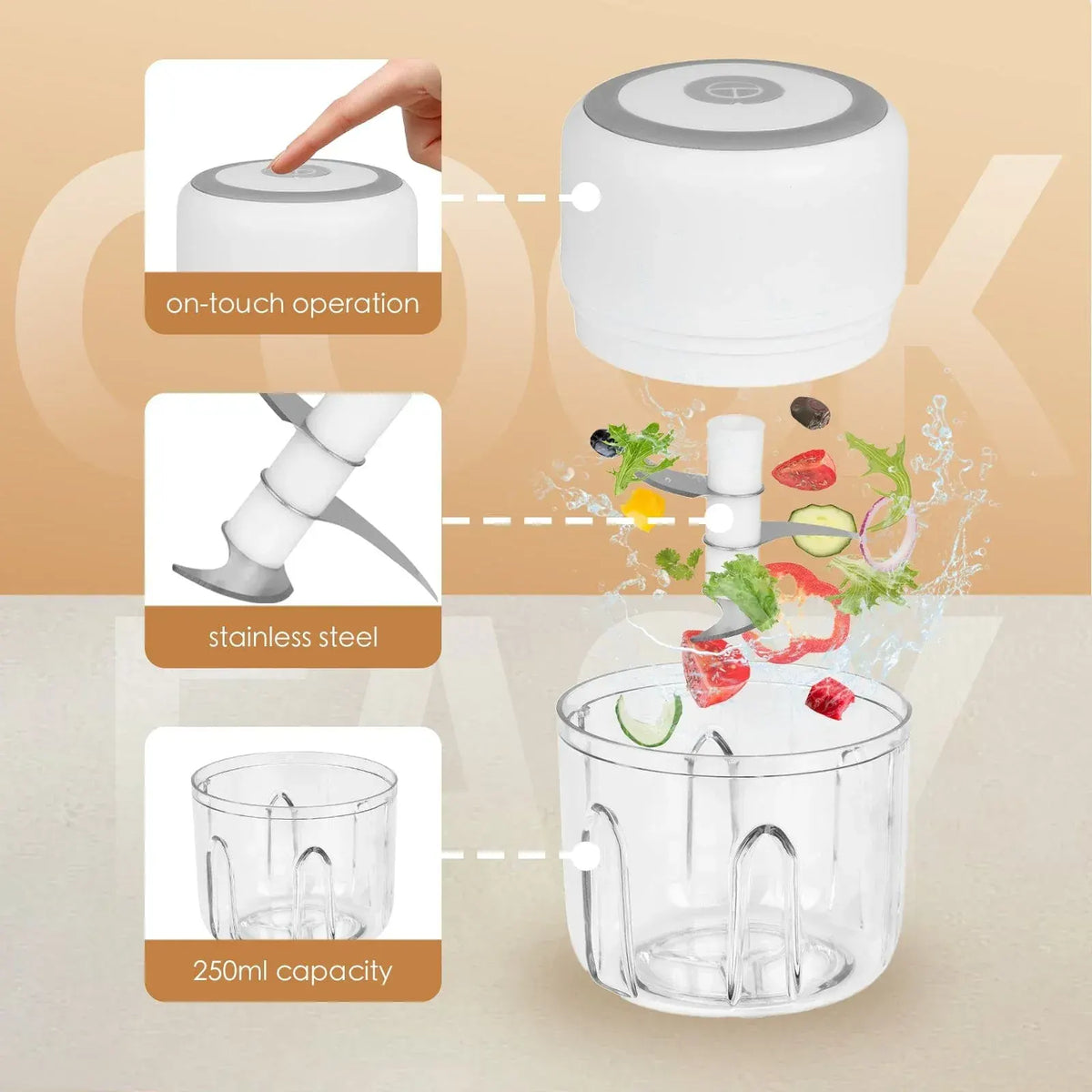 250ml Cordless USB Rechargeable Mini Food Chopper - Image 2