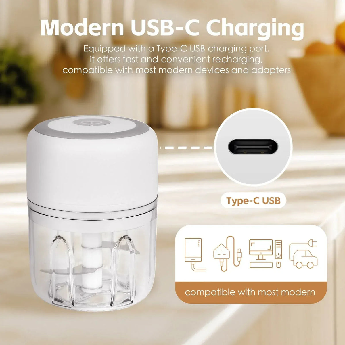250ml Cordless USB Rechargeable Mini Food Chopper - Image 5