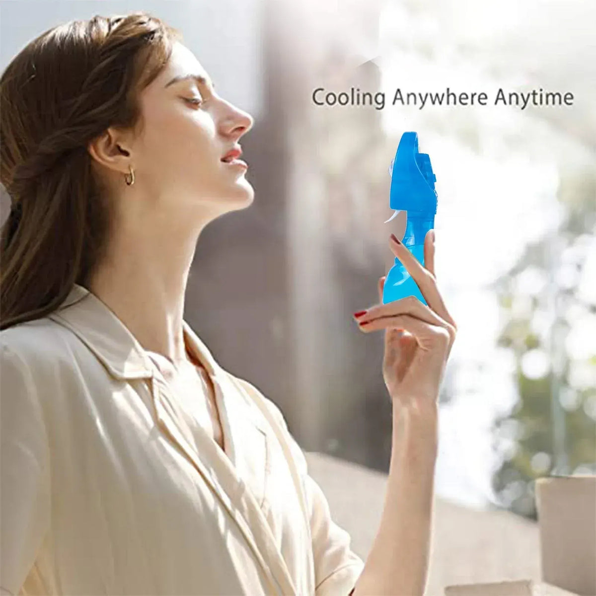 Handhold Battery Powered Personal Water Spray Fan-Blue/Pink - Pink - Image 2