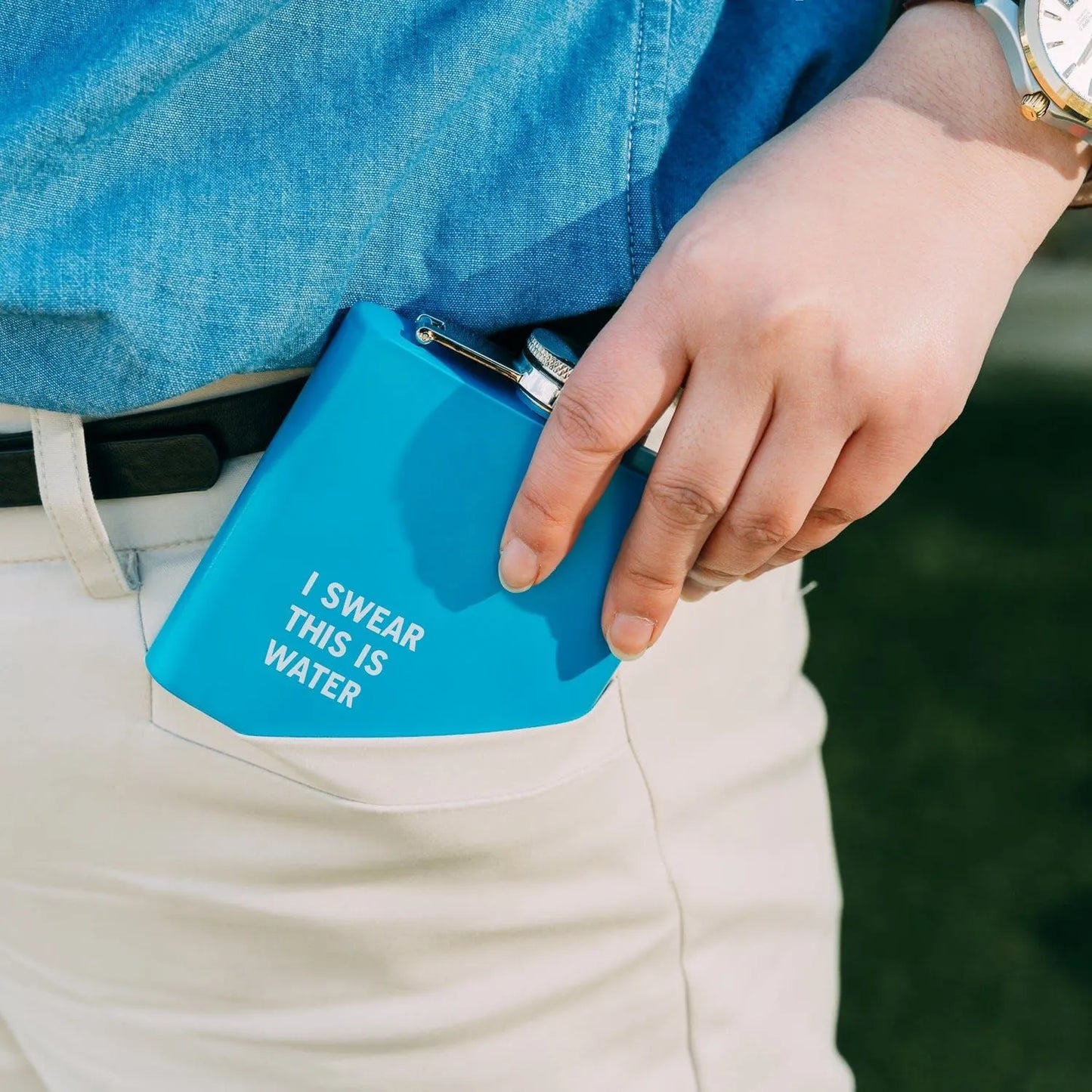 175ml Stainless Steel Hip Flask w Funny Quotes-Blue - Image 2