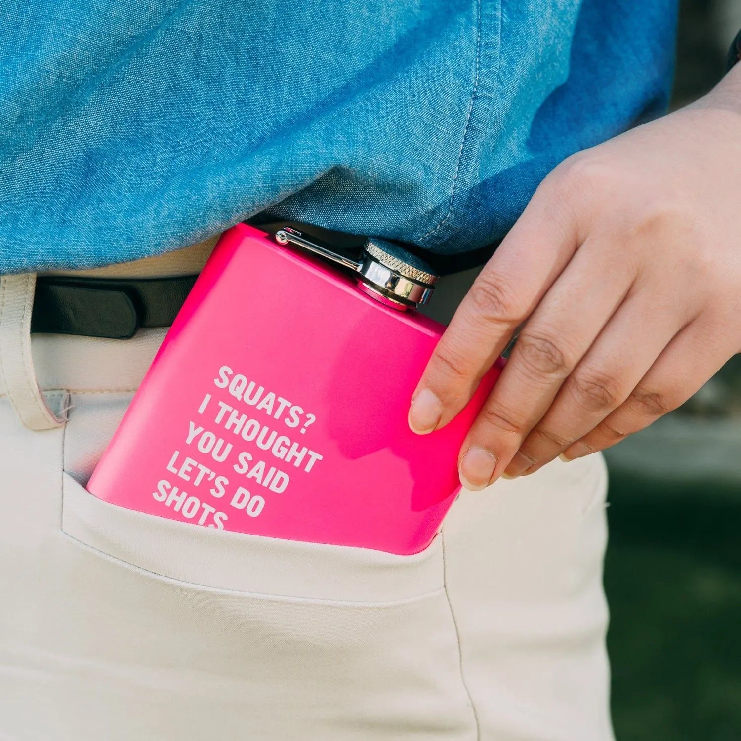 175ml Stainless Steel Hip Flask w Funny Quotes-Pink - Image 2