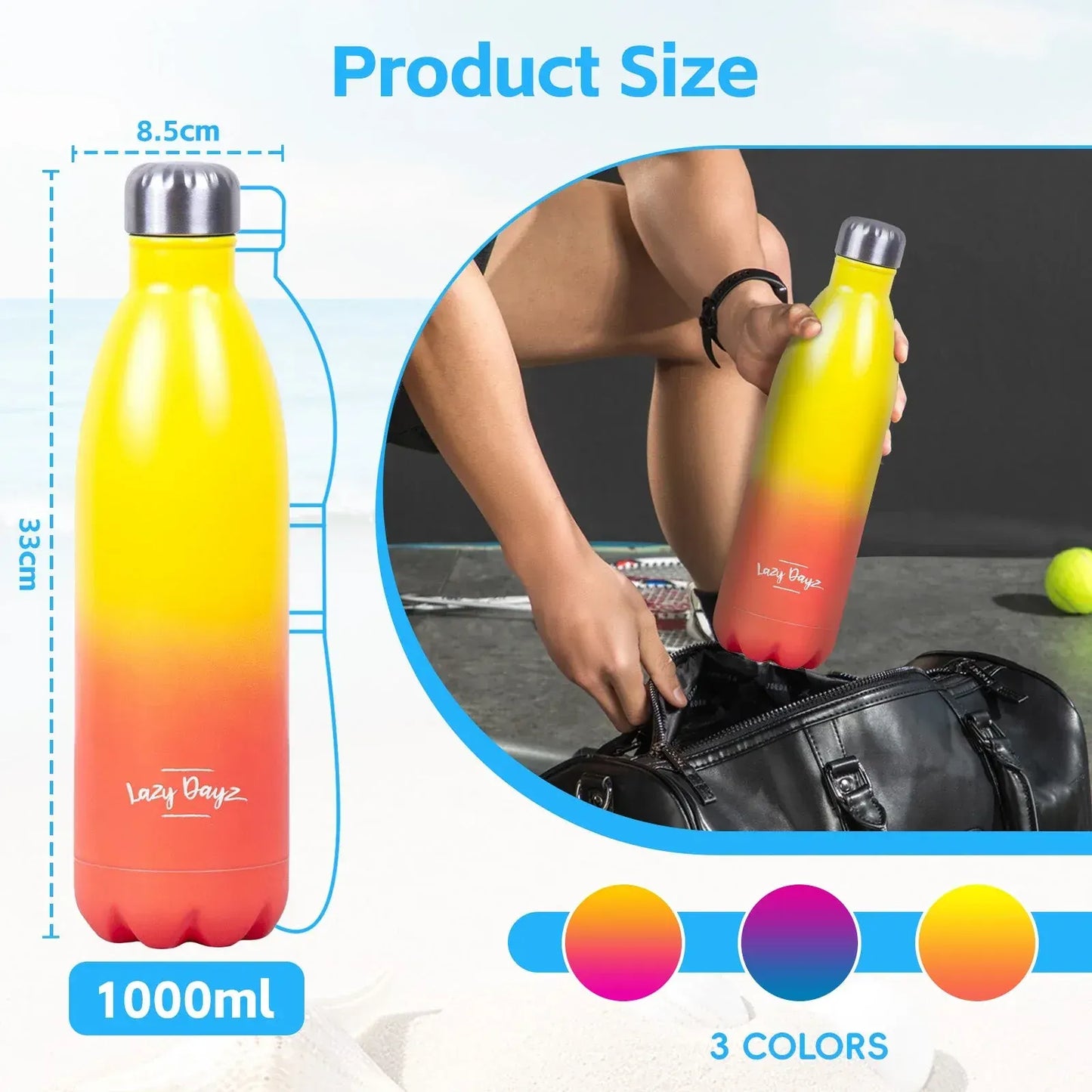 Lazy Dayz Jumbo Drink Bottle 1L - Yellow Peach Ombre - Image 4