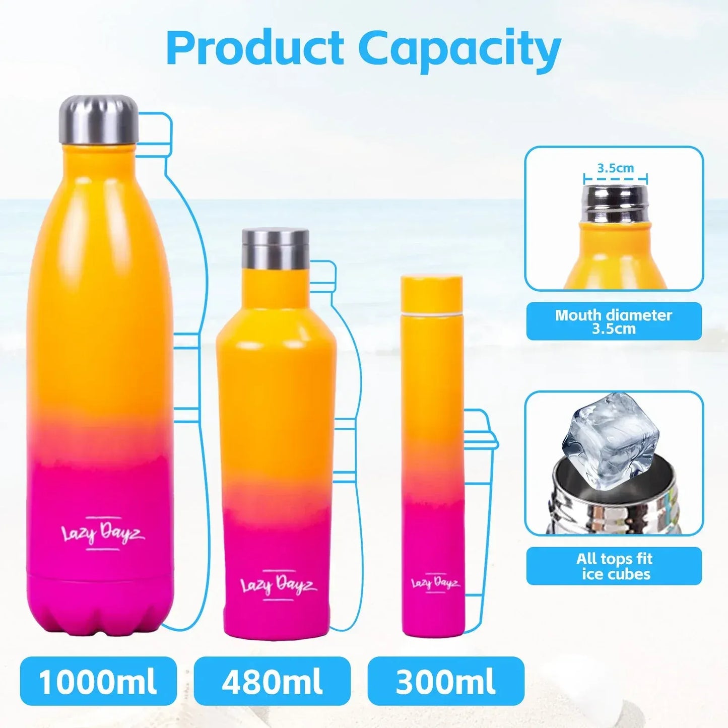Lazy Dayz Spartan Drink Bottle 480ml - Orange Pink Ombre - Image 3