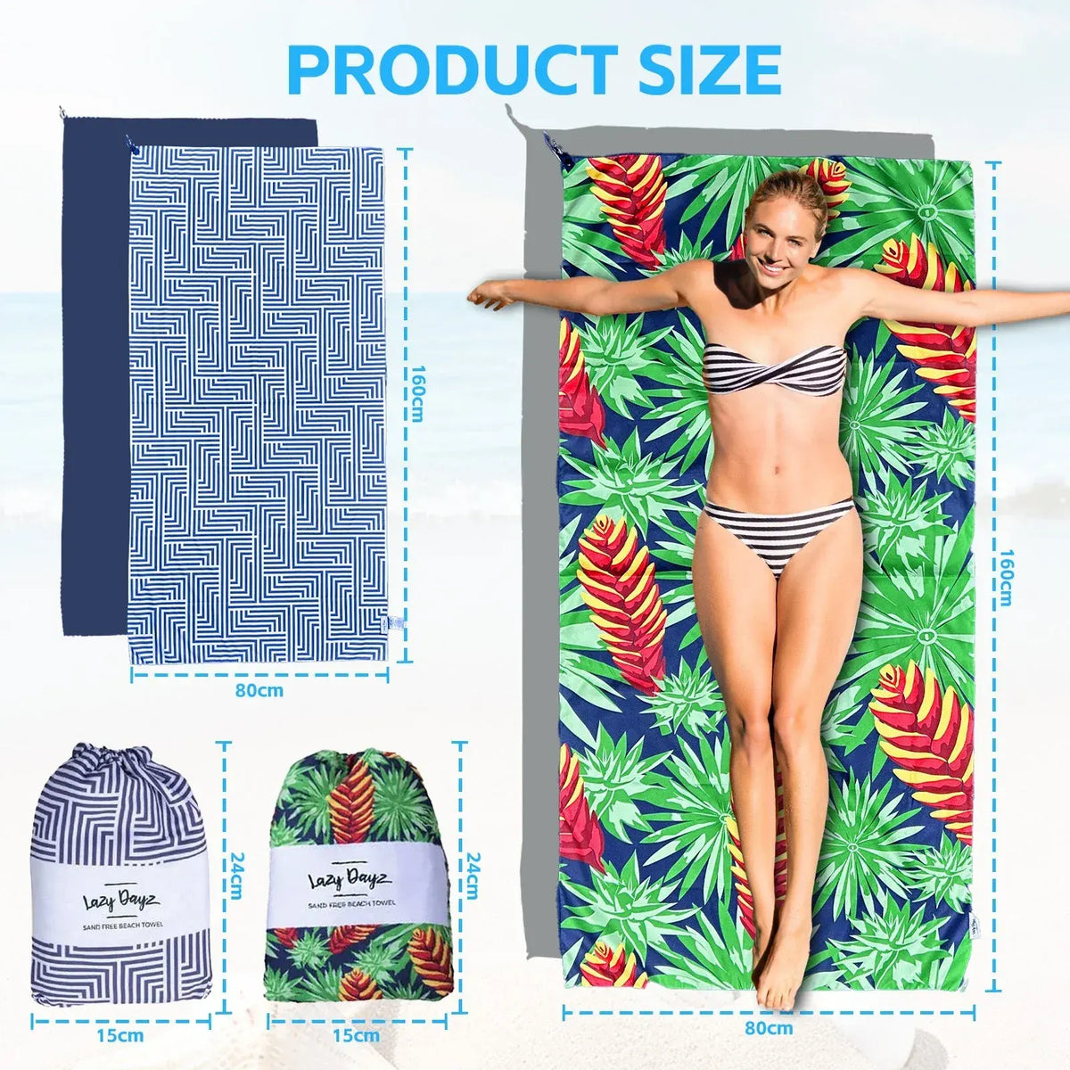 Lazy Dayz Quick Drying Sand Free Beach Towel - Makena - Image 2