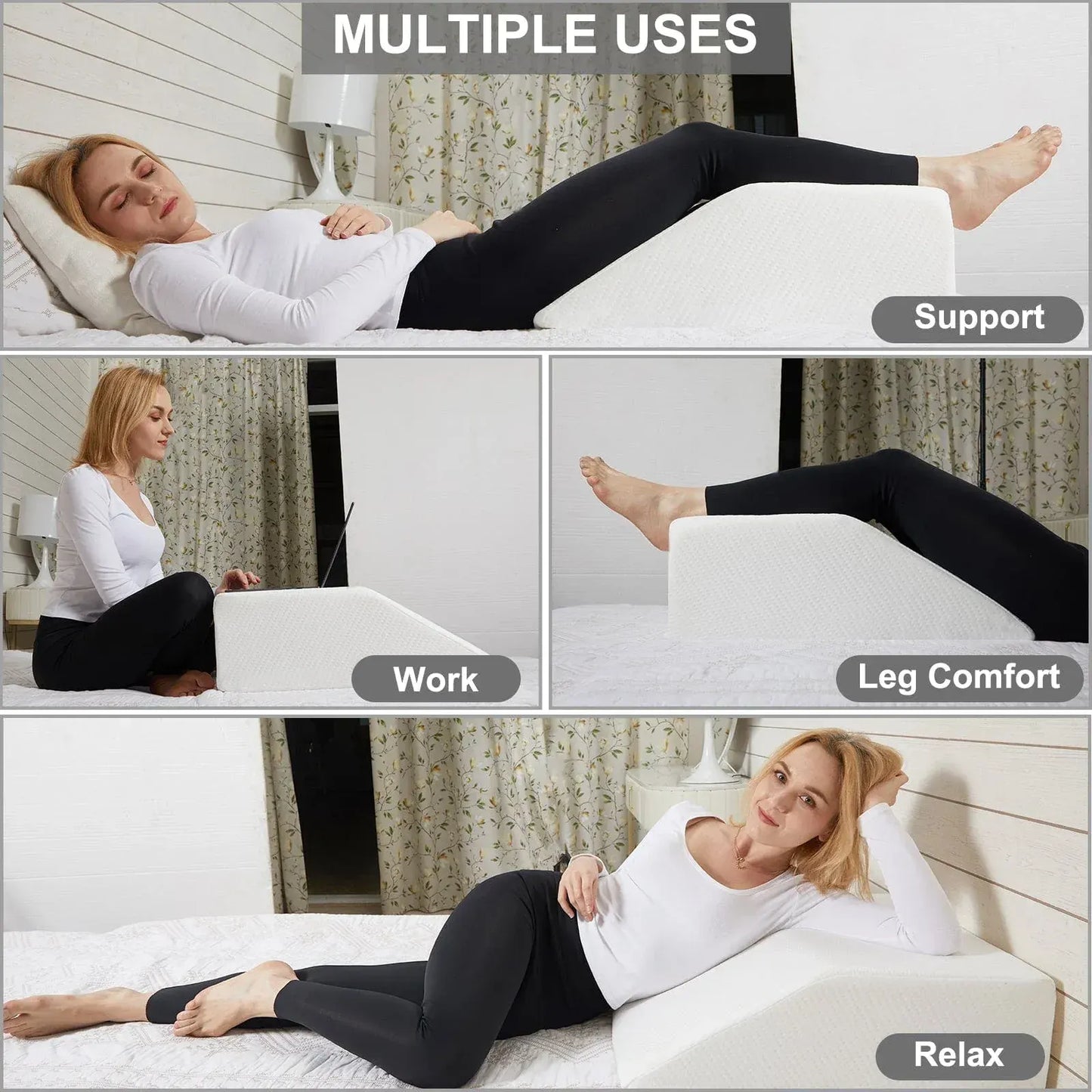 Memory Foam Bed Wedge Leg Support Elevation Pillow with Washable Breathable Cover 60.5 x 50 x 22cm - Image 2