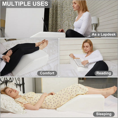 Memory Foam Bed Wedge Leg Support Elevation Pillow with Washable Breathable Cover 60.5 x 50 x 22cm - Image 4
