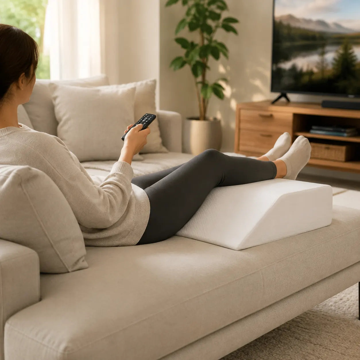 Memory Foam Bed Wedge Leg Support Elevation Pillow with Washable Breathable Cover 60.5 x 50 x 22cm - Image 8