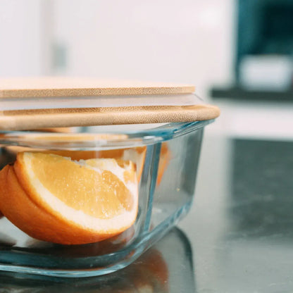 Medium Bamboo Food Container – Clear Glass with Bamboo Lid - Image 4