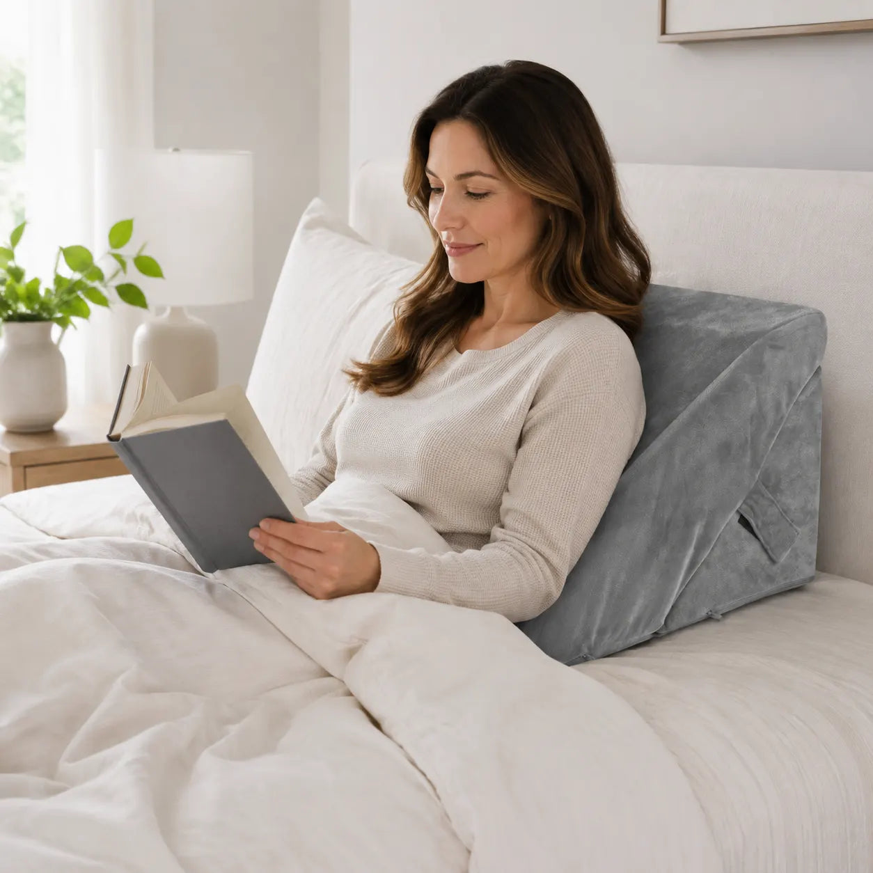 Adjustable Memory Foam Wedge Pillow with Washable Velvet Cover for Bed Sofa Reading(55x55x33cm)