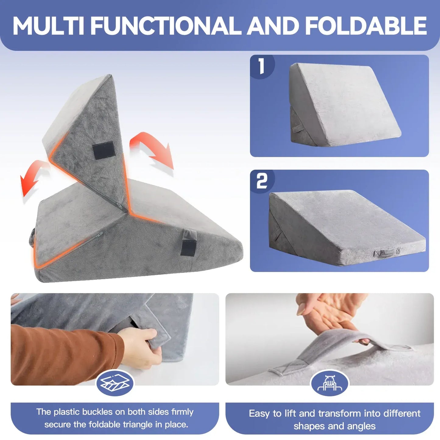 Adjustable Memory Foam Wedge Pillow with Washable Velvet Cover for Bed Sofa Reading(55x55x33cm) - Image 4