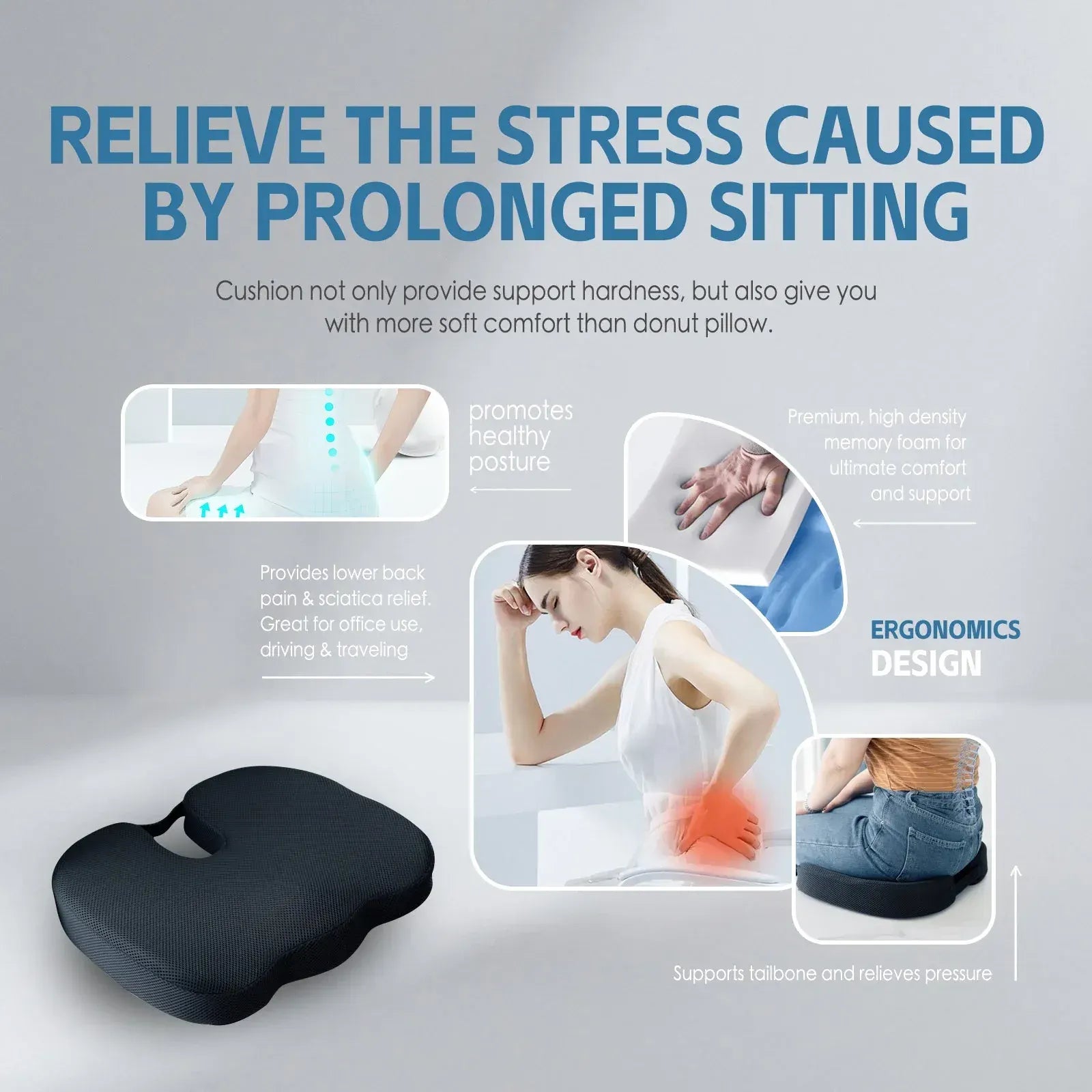 Memory Foam Car Office Seat Cushion with Black Cover - Image 5