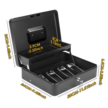 Lockable Metal Cash Box with 2 Keys, 4 Bill & 5 Coin Tray, Security Money Box with Anti-Loss Rope - Image 2