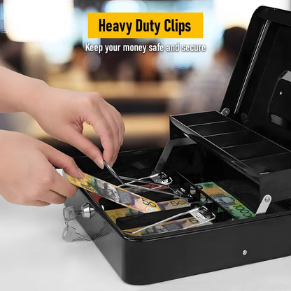 Lockable Metal Cash Box with 2 Keys, 4 Bill & 5 Coin Tray, Security Money Box with Anti-Loss Rope - Image 6
