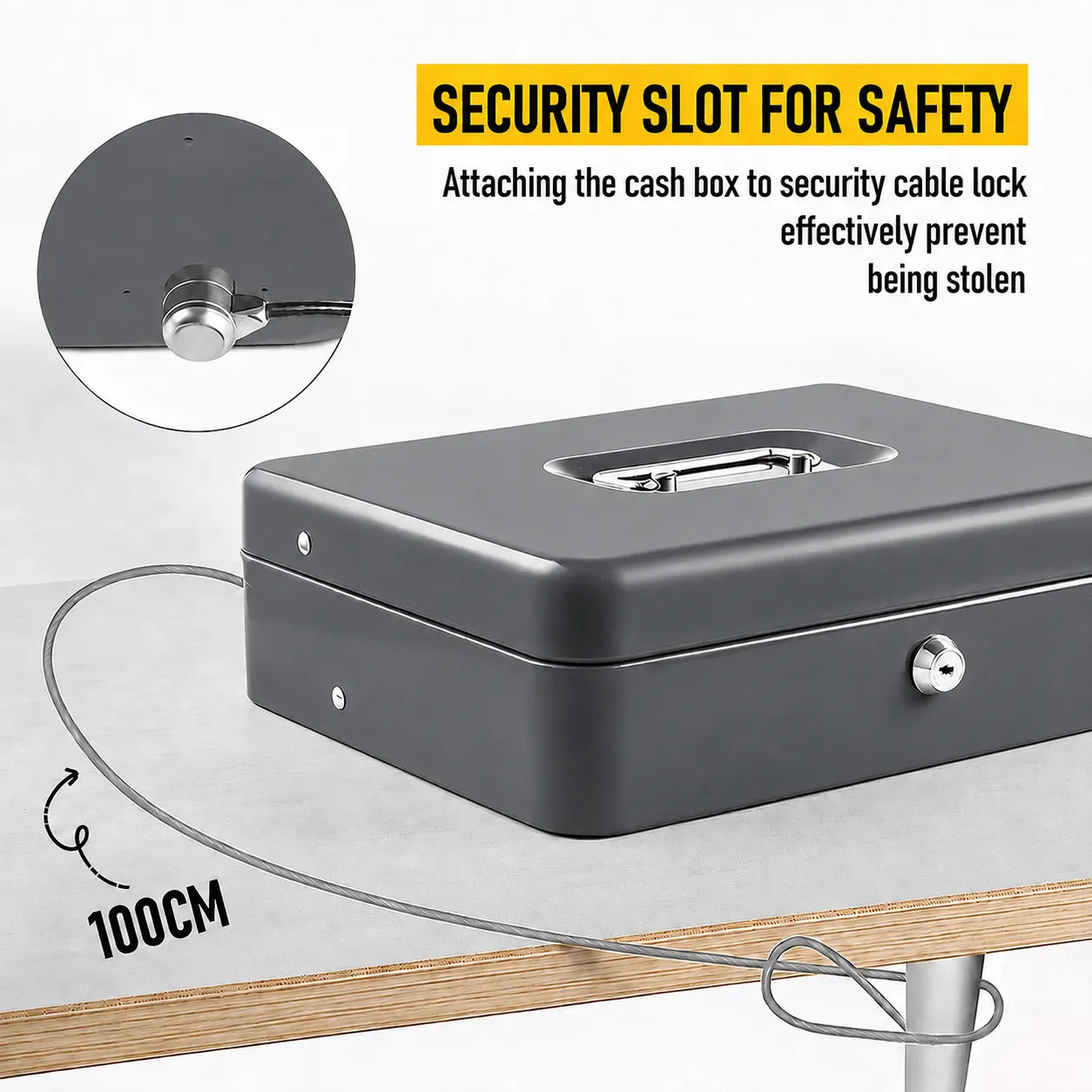Lockable Metal Cash Box with 2 Keys, 4 Bill & 5 Coin Tray, Security Money Box with Anti-Loss Rope - Image 2