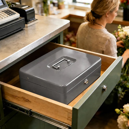 Lockable Metal Cash Box with 2 Keys, 4 Bill & 5 Coin Tray, Security Money Box with Anti-Loss Rope - Image 7