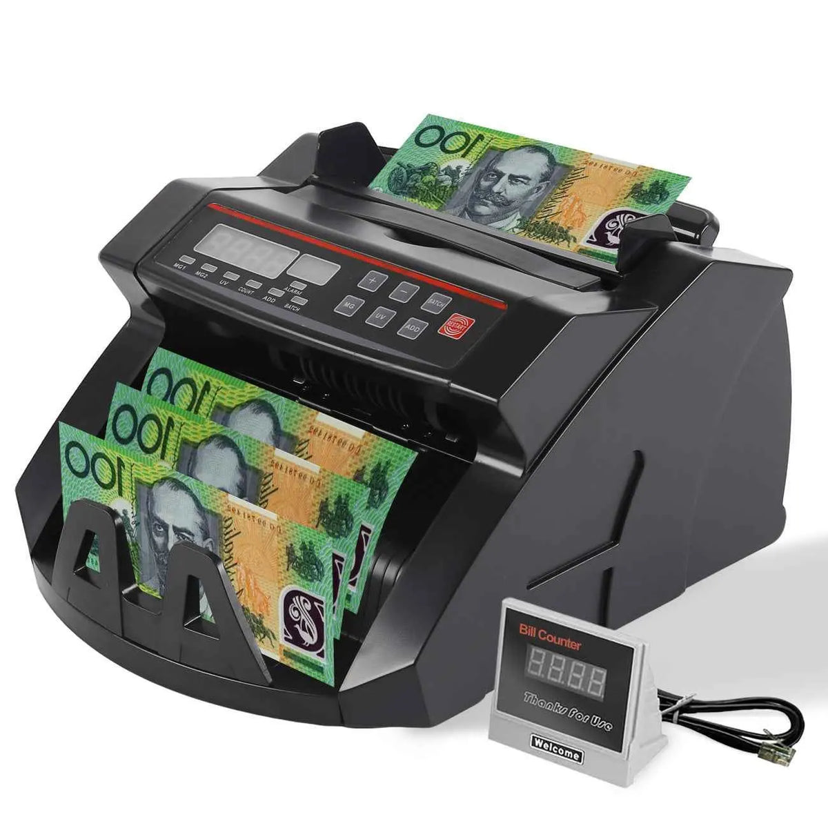 Automatic AUD Money Counter Machine With UV/MG/IR Detection, High-Speed Banknote Counter & Digital Display(29.2x24.6x17.8cm)