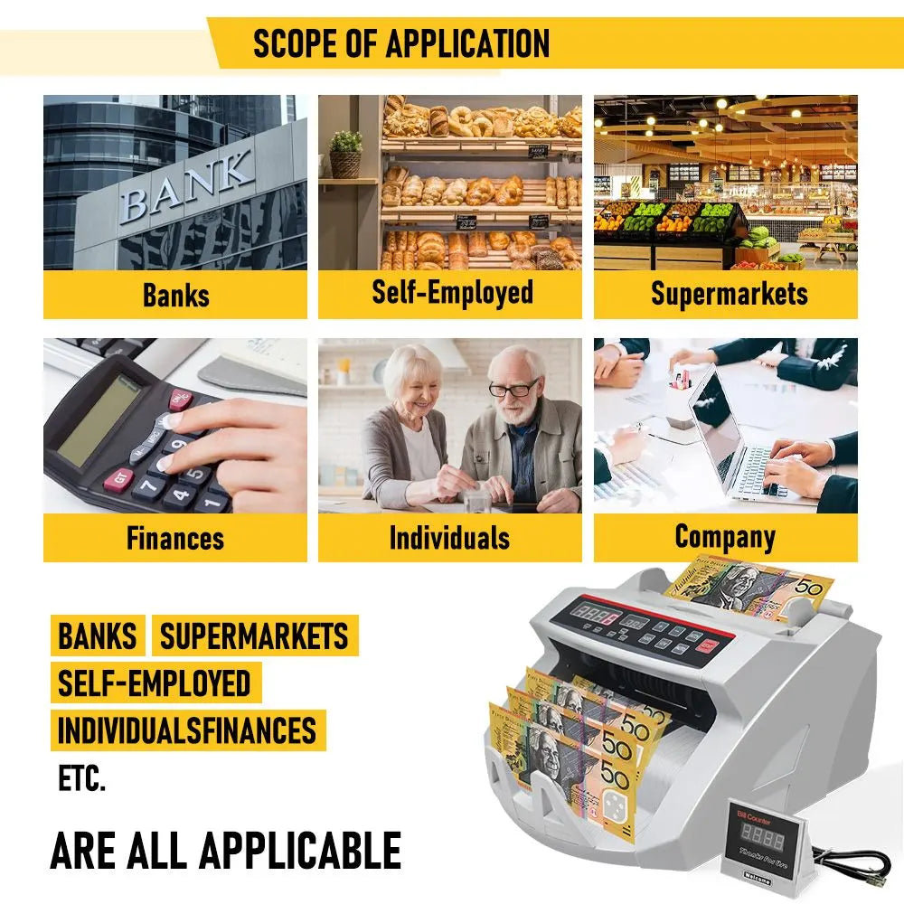 Automatic AUD Money Counter Machine with UV/MG/IR Detection, High-Speed Banknote Counter & Digital Display(29.2x24.6x17.8cm) - Image 7