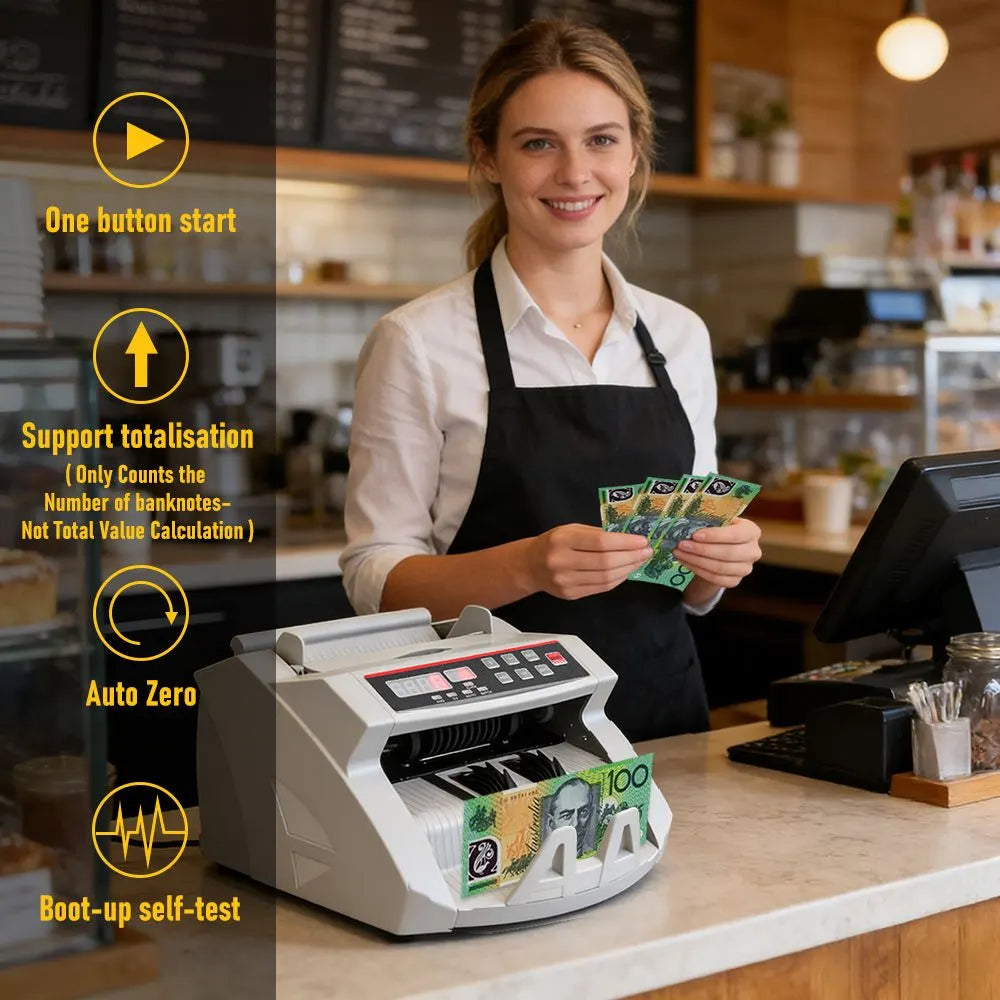 Automatic AUD Money Counter Machine with UV/MG/IR Detection, High-Speed Banknote Counter & Digital Display(29.2x24.6x17.8cm) - Image 8