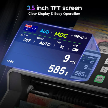 Mixed Denomination Money Counter with Counterfeit Detection, Touch Screen, and CIS/UV/MG/IR/MT, USD, AUD, EUR, CAD Cash Counter for Business, Merchant - Image 3