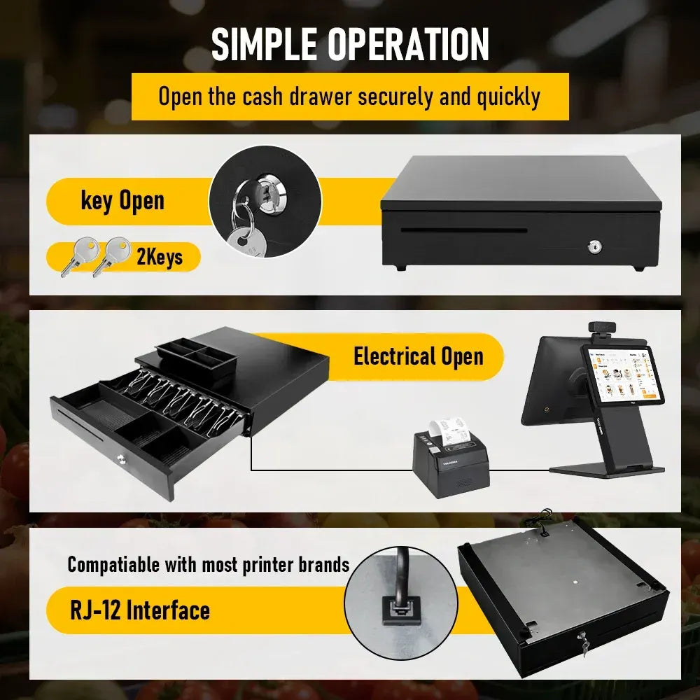 Heavy Duty Metal Cash Drawer, 5 Note&6 Coin Trays,Black(40.5x42x11.2cm) - Image 3