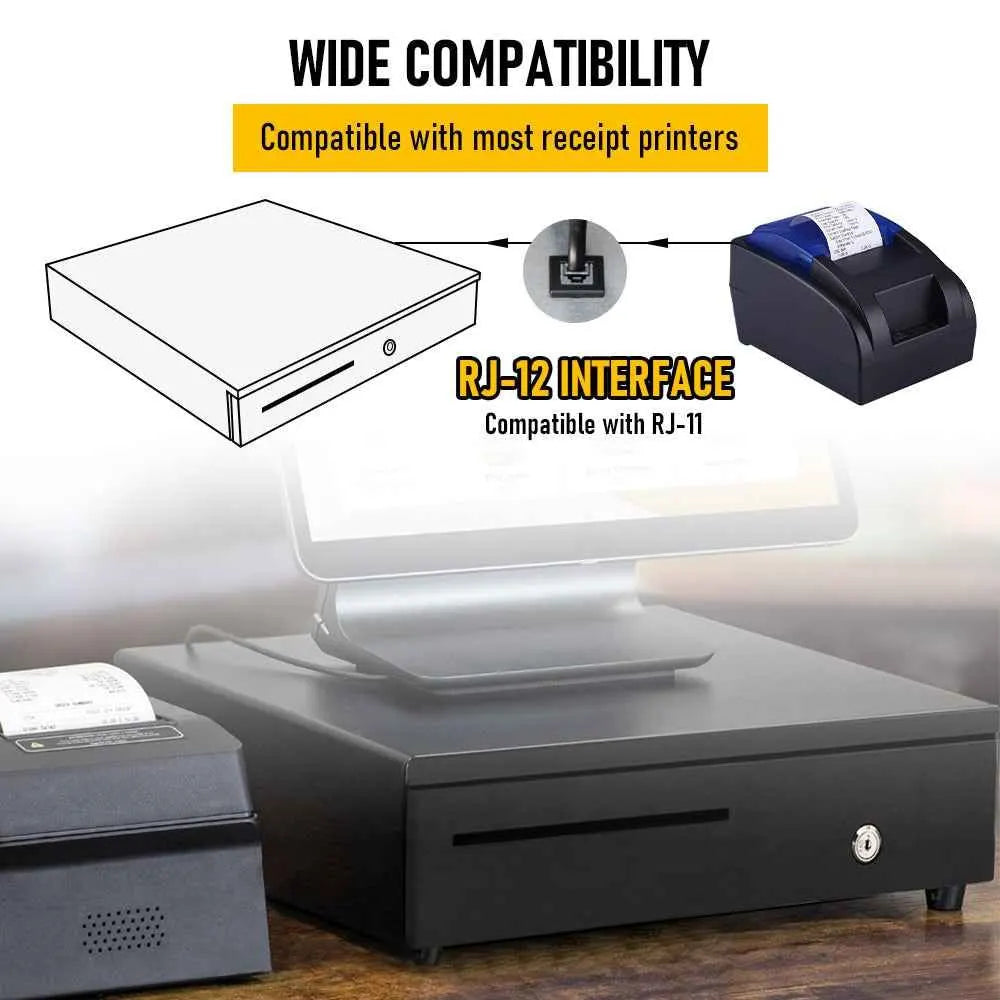 Heavy Duty Metal Cash Drawer, 5 Note&6 Coin Trays,Black(40.5x42x11.2cm) - Image 5