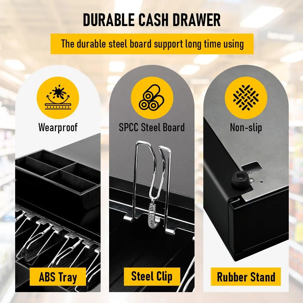 Heavy Duty Metal Cash Drawer, 5 Note&6 Coin Trays,Black(40.5x42x11.2cm) - Image 8