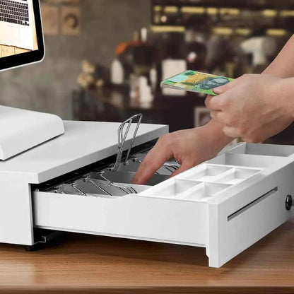 Heavy Duty Metal Cash Drawer, 5 Note & 6 Coin Trays,White(40.5x42x11.2cm) - Image 4