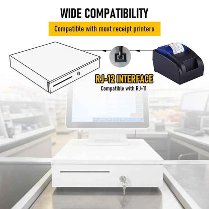 Heavy Duty Metal Cash Drawer, 5 Note & 6 Coin Trays,White(40.5x42x11.2cm) - Image 5