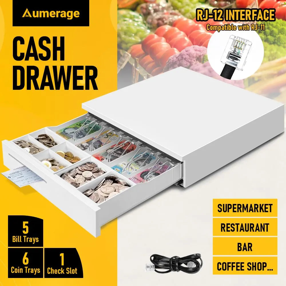 Heavy Duty Metal Cash Drawer, 5 Note & 6 Coin Trays,White(40.5x42x11.2cm) - Image 6