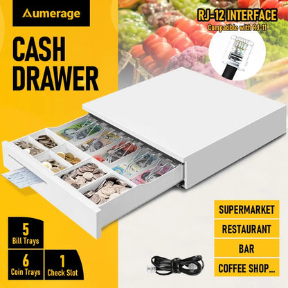 Heavy Duty Metal Cash Drawer, 5 Note & 6 Coin Trays,White(40.5x42x11.2cm) - Image 6