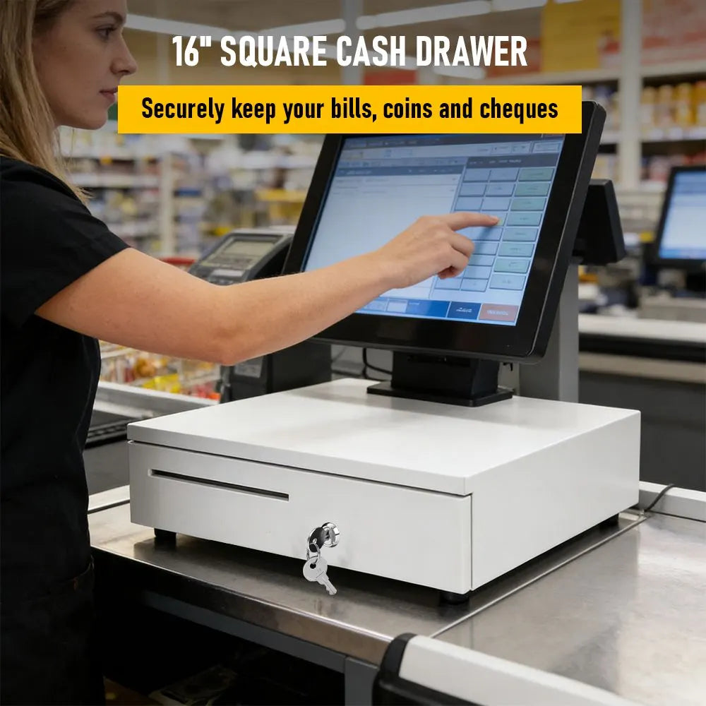 Heavy Duty Metal Cash Drawer, 5 Note & 6 Coin Trays,White(40.5x42x11.2cm) - Image 9