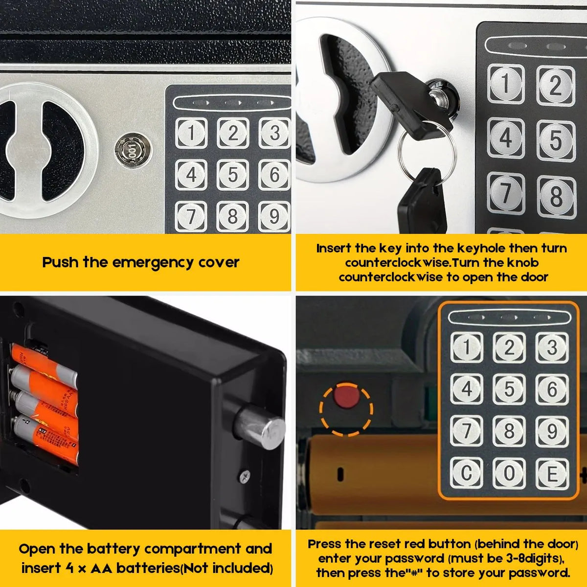 Digital Safe Box 6.4L, Electronic Security Safe with Keypad & 2 Emergency Keys, Steel Cash & Valuables Lock Box for Home, Office & Hotel - Image 3