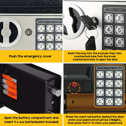 Digital Safe Box 6.4L, Electronic Security Safe with Keypad & 2 Emergency Keys, Steel Cash & Valuables Lock Box for Home, Office & Hotel - Image 3