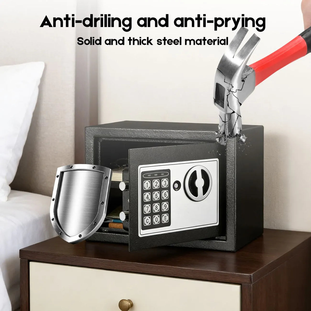 Digital Safe Box 6.4L, Electronic Security Safe with Keypad & 2 Emergency Keys, Steel Cash & Valuables Lock Box for Home, Office & Hotel - Image 5
