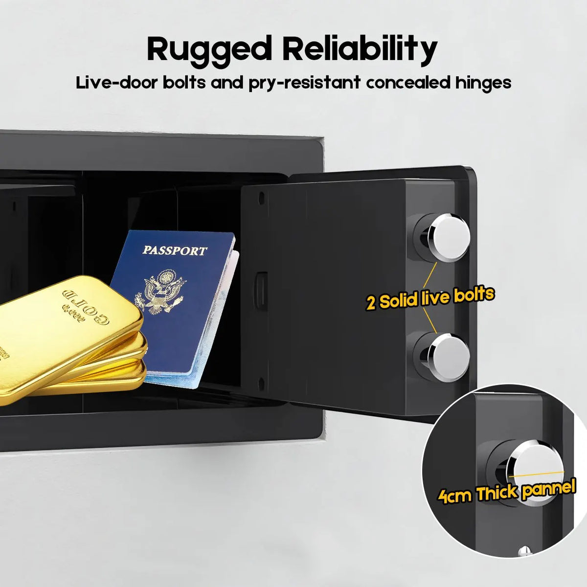 Digital Safe Box 6.4L, Electronic Security Safe with Keypad & 2 Emergency Keys, Steel Cash & Valuables Lock Box for Home, Office & Hotel - Image 7
