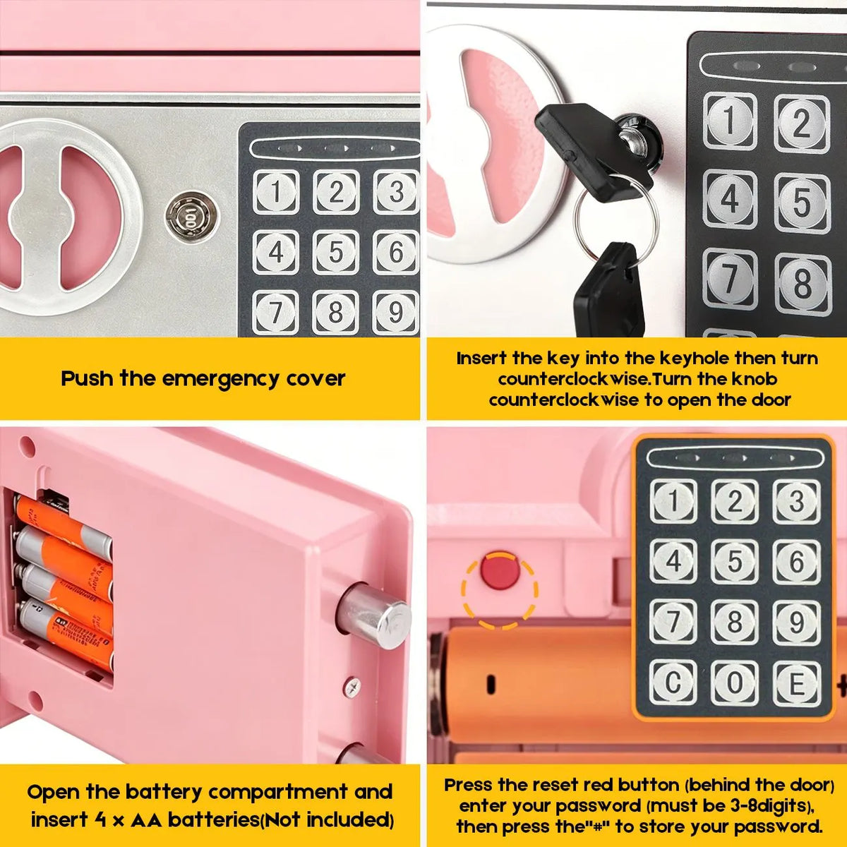 6.4L Digital Safe Box, Electronic Security Safe with Keypad & 2 Emergency Keys, Steel Cash & Valuables Lock Box for Home, Office & Hotel - Image 3