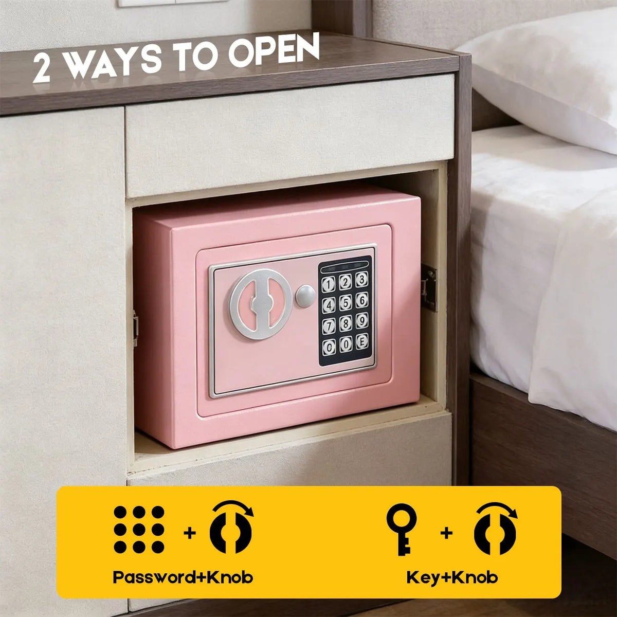 6.4L Digital Safe Box, Electronic Security Safe with Keypad & 2 Emergency Keys, Steel Cash & Valuables Lock Box for Home, Office & Hotel - Image 4