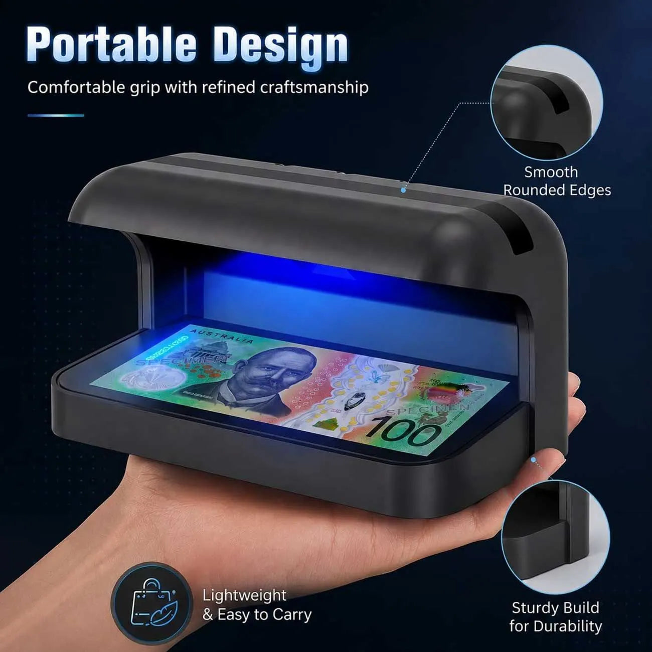 365nm UV Money Detector with Auto Sensor, Counterfeit Currency Verifier, Banknote & Document Checker for AUD, USD, EUR, GBP, CNY & More - Image 3