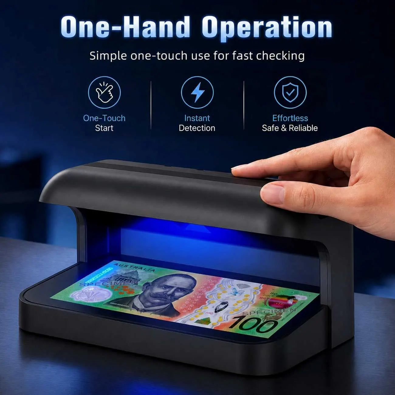 365nm UV Money Detector with Auto Sensor, Counterfeit Currency Verifier, Banknote & Document Checker for AUD, USD, EUR, GBP, CNY & More - Image 4