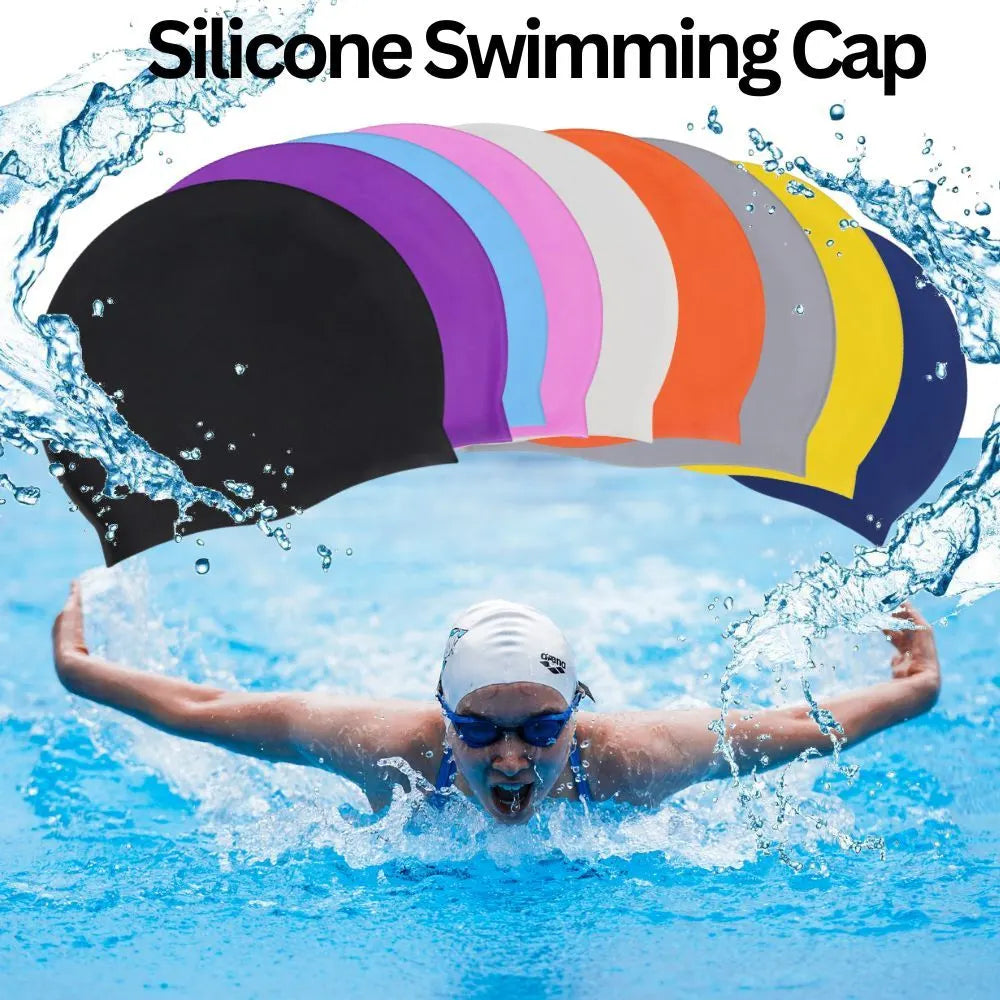 Silicone Swimming Cap Large Waterproof Swim Hat for Long Hair Men Women Adults-Orange - Image 3