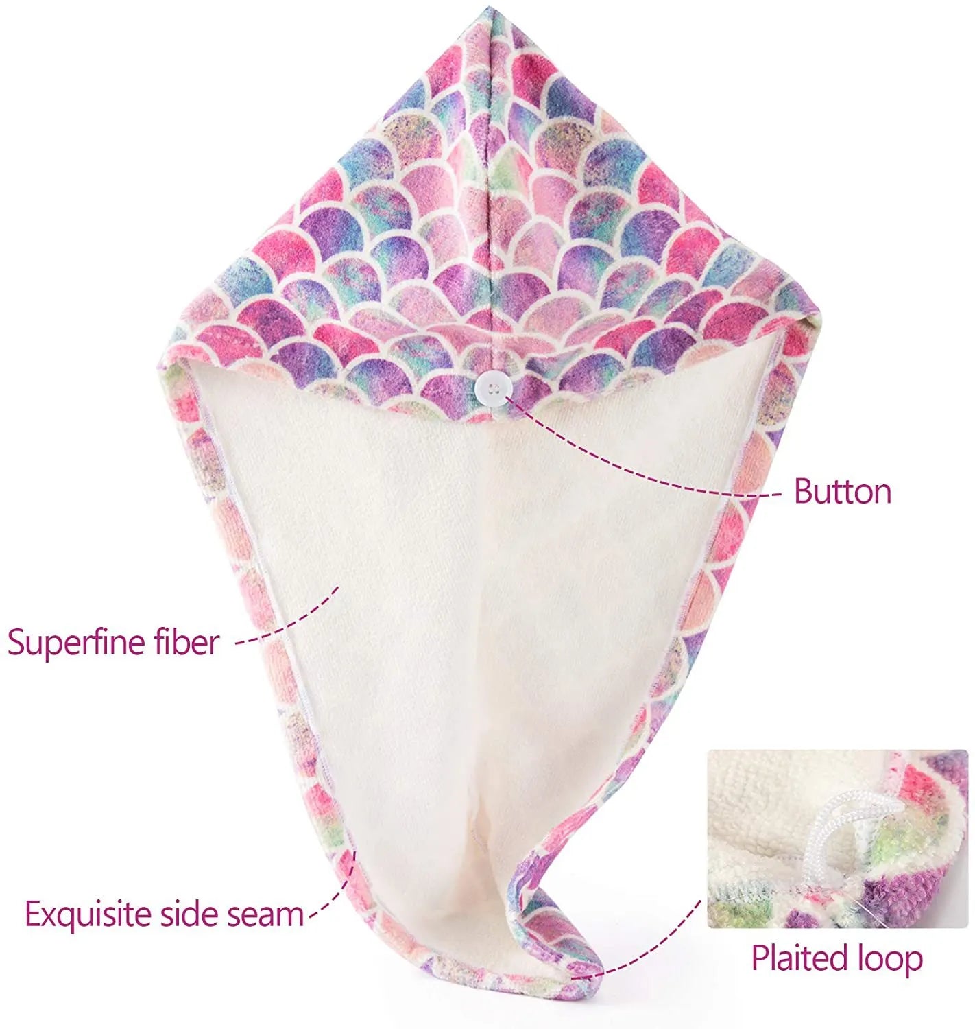 Fast Dry Microfiber Hair Drying Towel Turban Bath Head Wrap Hat Spa Fish Scales - Image 2