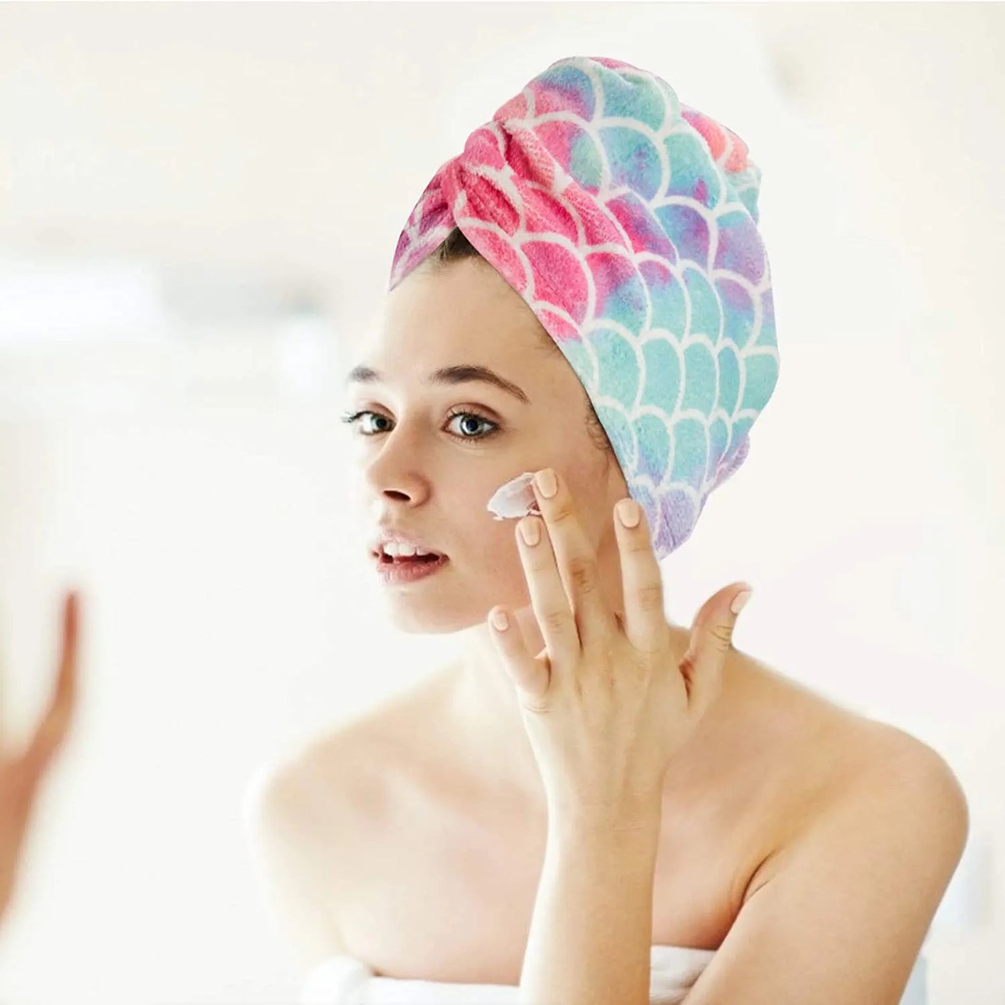 Fast Dry Microfiber Hair Drying Towel Turban Bath Head Wrap Hat Spa Fish Scales - Image 3