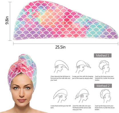 Fast Dry Microfiber Hair Drying Towel Turban Bath Head Wrap Hat Spa Fish Scales - Image 5